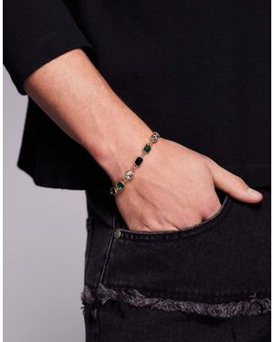 ASOS Bracciale Dorato Con Pietre Verde Smeraldo, Nere E Cristalli - Nero