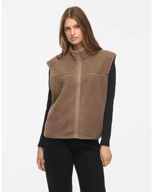 Vila Marlon Gilet Teddy Collo Alto Senza Maniche Grigio - Multicolore