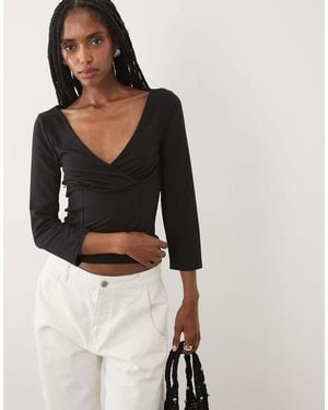 Miss Selfridge Wrap Corset Seamed Top - Black