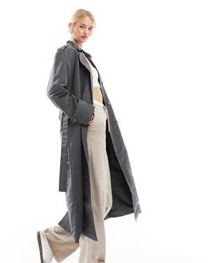 Vero Moda Gabardina Larga Asfalto Con Cinturón De - Gris