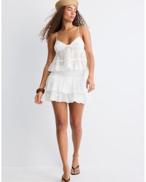 Stradivarius – bestickter skort - Weiß
