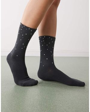 Weekday Calcetines Negro Apagado Con Pedrería De -Gris