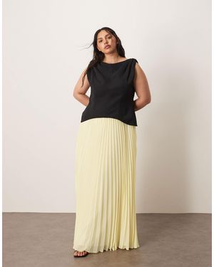 ARRANGE Curve Twist Shoulder Pleat Skirt Hybrid Maxi Dress - Natural