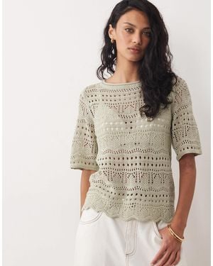 Jdy Crochet Open Knit Half Sleeve Top - Brown