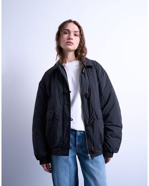 TOPSHOP Oversized Padded Hybrid toggle Bomber - Blue