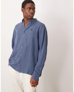 Abercrombie & Fitch Long Sleeve Icon Logo Linen Shirt - Blue