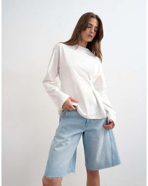 TOPSHOP Tuck Waist Long Sleeve Tee - Natural