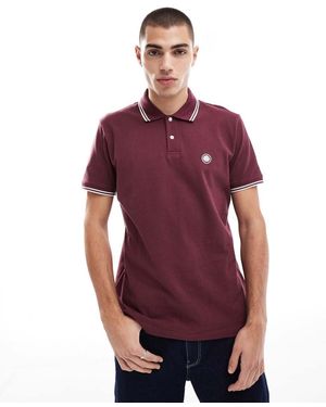 Pretty Green Polo Burdeos Con Logo Y Detalle De Ribetes De - Rojo