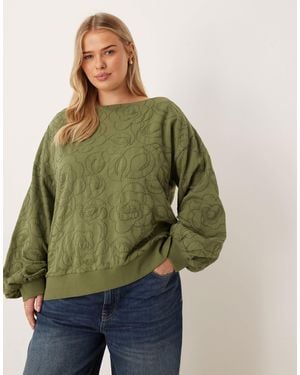 ASOS Asos Design Curve Off Shoulder Sweatshirt With Embroidery Detail - Green