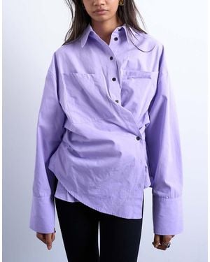 TOPSHOP Asymmetric Placket Waisted Long Sleeve Cinched Shirt - Purple