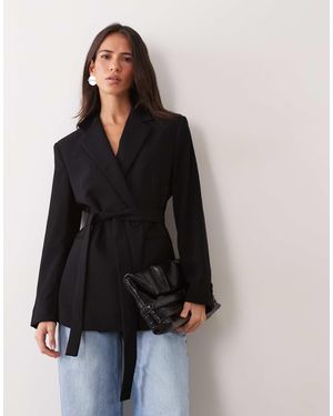 Mango Tie Waist Blazer - Black