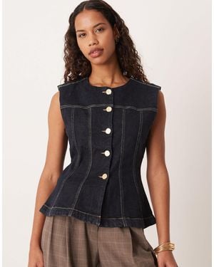 Gina Tricot Tailored Sculpt Waist Shaped Denim Vest Top - Black