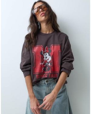ASOS Disney T-Shirt Met Lange Mouwen Met Minnie Varsityprint - Rood