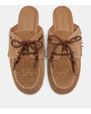 Stradivarius Backless Leather Loafers With Charms - Brown