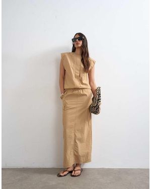TOPSHOP Utility Concealed Placket Column Maxi Dress - Natural