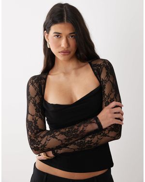 ASOS Lace Sweetheart Long Sleeve Top - Black
