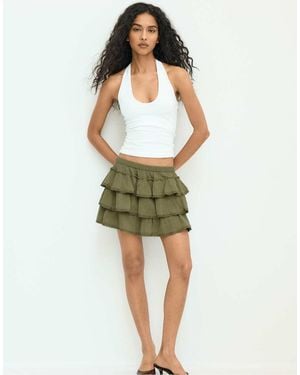 Stradivarius Skort Van Kreukelstof Met Ruches - Groen