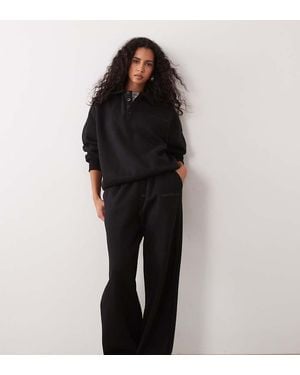 Kaiia Cotton Rich Logo Detail Button Wide Leg joggers Co-ord - Black