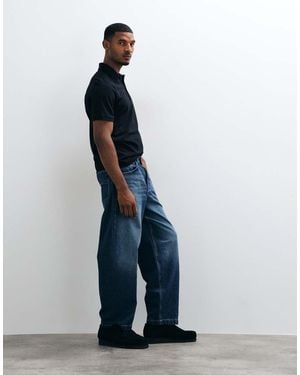 ASOS Jeans Ampi Lavaggio Scuro Con Pieghe E Fibbia - Blu