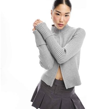 Weekday Winona - gilet côtelé zippé à col montant - Gris