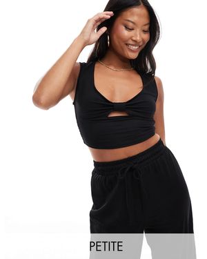 Only Petite Shirred Cropped Top - Black