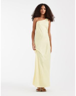 Object One Shoulder Satin Maxi Dress - White