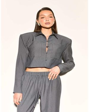 Noughts & Kisses Velora Pinstripe Cropped Shirt - Grey