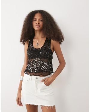 Miss Selfridge Top De Tirantes Con Abalorios Premium - Blanco