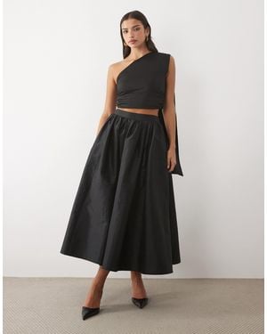 LACE & BEADS Satin High Waist Full Maxi Skirt - Black