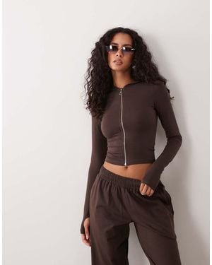 Kaiia Felpa Con Cappuccio Coordinata Con Zip - Marrone