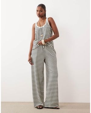 ASOS Textured Knit Wide Leg Trouser Co-Ord - White