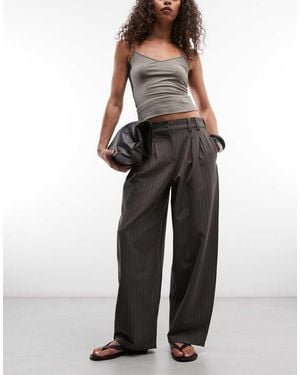 Daisy Street Pantalones Grises De Corte Globo Holgado Con Raya Diplomática - Negro