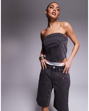 Liquor N Poker – trägerloses korsagen-top aus denim im utility-look, - Blau