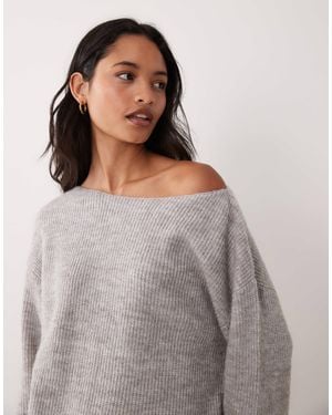 Miss Selfridge Pull ample à encolure bateau en chiné - Gris