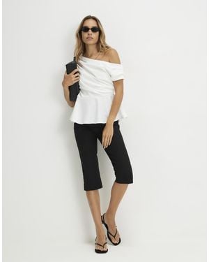 River Island Short Sleeve Drape Peplum Top - White