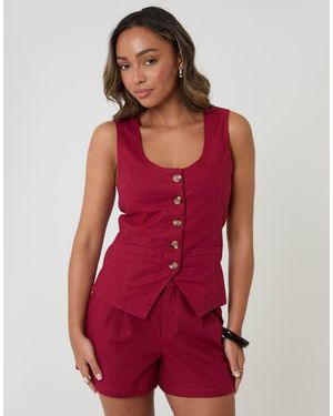 Threadbare Linen Blend Scoop Neck Waistcoat - Red