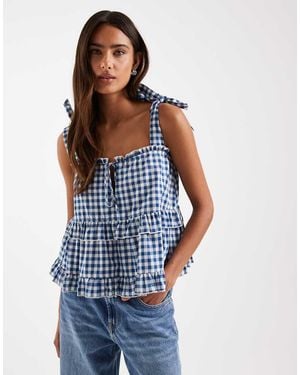 Daisy Street Chuck On Tie Strap Smock Top - Blue