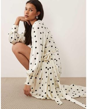 Vila Long Sleeve Satin Wrap Midi Dress - White
