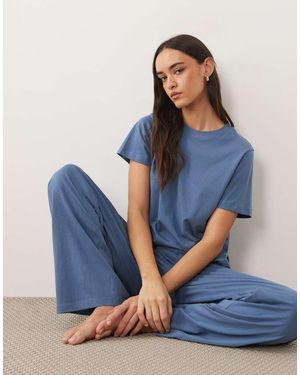 ASOS Camiseta De Pijama Azul Extragrande Con Aberturas Laterales De Algodón Mix & Match