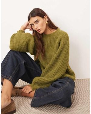 ARRANGE Rib Knit Oversized Jumper With Wool - Green