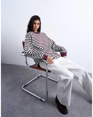 TOPSHOP T-Shirt Stile Skater Extra Larga A Maniche Lunghe Color Menta E Bordeaux A Righe - Grigio