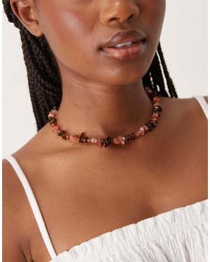 ASOS Short Necklace With Real Semi-Precious Stone Chippings - Brown