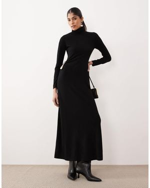 Mango High Neck Long Sleeve Maxi Dress With Hardware Detail - Black
