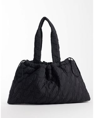 4505 Woven Logo Quilted Tote With Adjustable toggle - Black