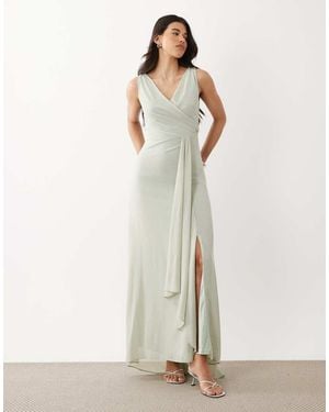 TFNC London Bridesmaid Chiffon Wrap Top Draped Maxi Dress - White