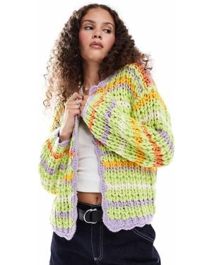 Bailey Rose Open Knit Bright Stripe Cardigan - Yellow