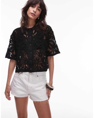 Mango Camicia All'Uncinetto Nera A Maniche Corte - Nero