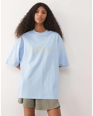 Collusion Oversized Logo Embroidery Tee - Blue