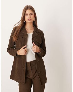 Mango Monte 100% Leather Longline Jacket Co-ord - Brown