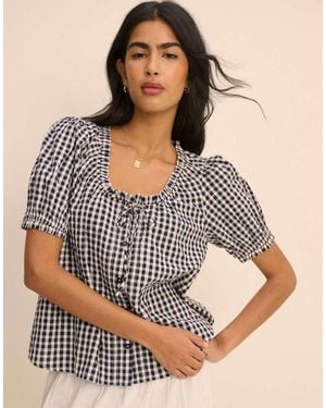 Nobody's Child Gingham Puff Sleeve Lumi Blouse - Grey